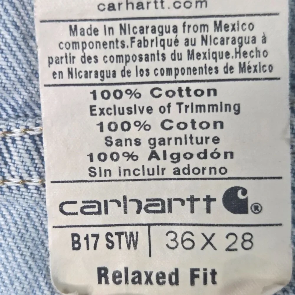 Vintage Carhartt Jeans Mens 36x28 Light Wash Distressed Workwear Denim 90s
